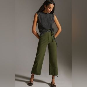 Maeve Colette Cropped Wide Leg Pants in Green